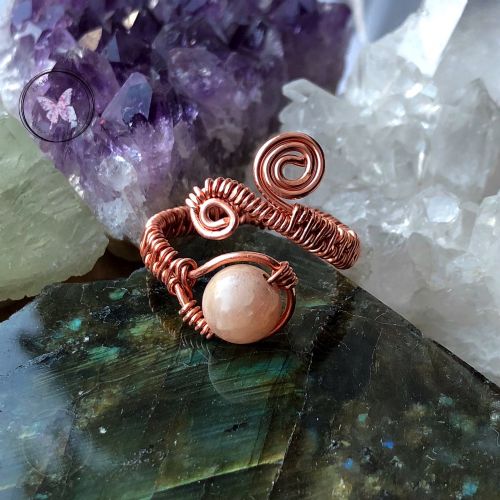 Sunstone Adjustable Copper Wirewrapped Ring